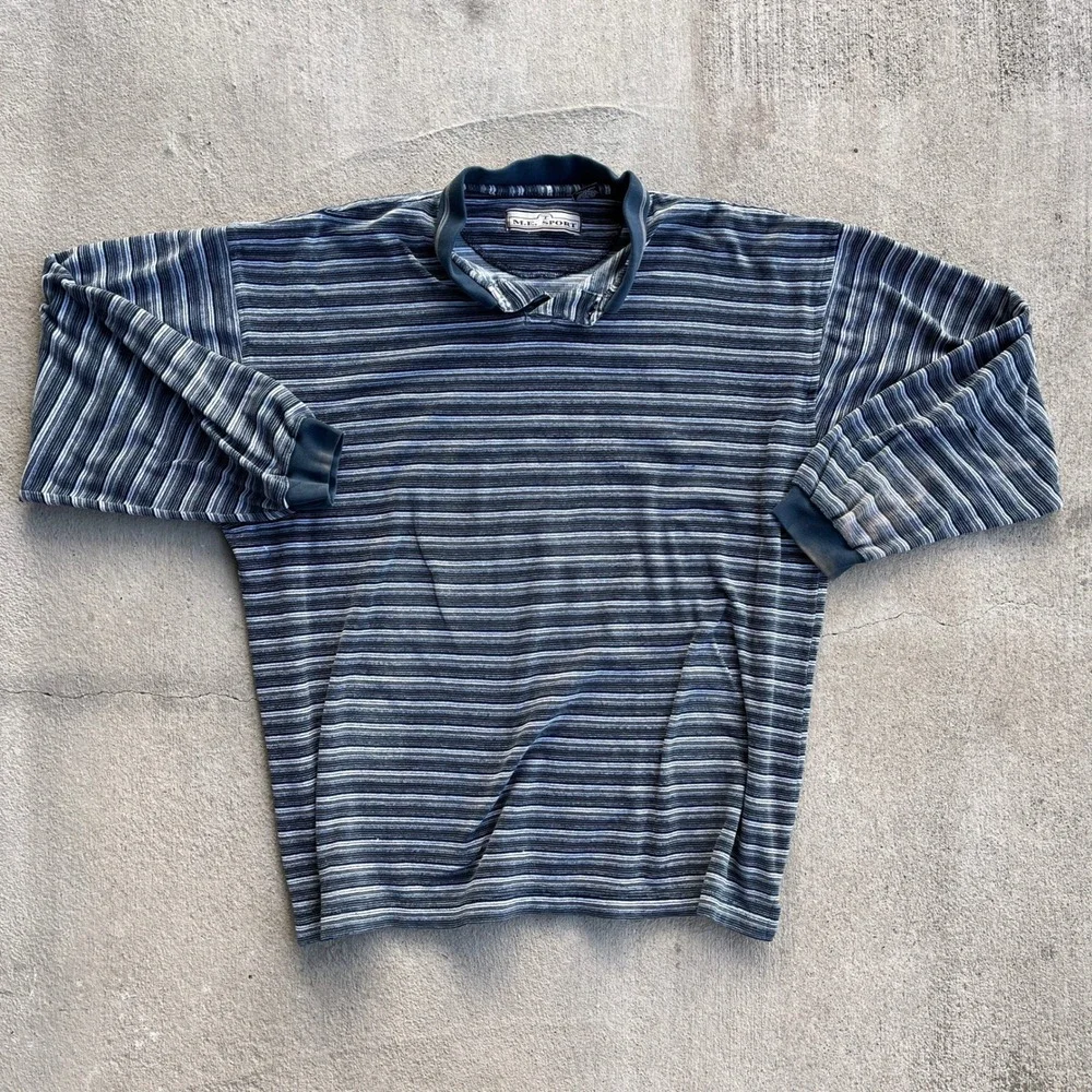 VTG Chereskin Striped Velour Long Sleeve Polo‎ Mens Size Large